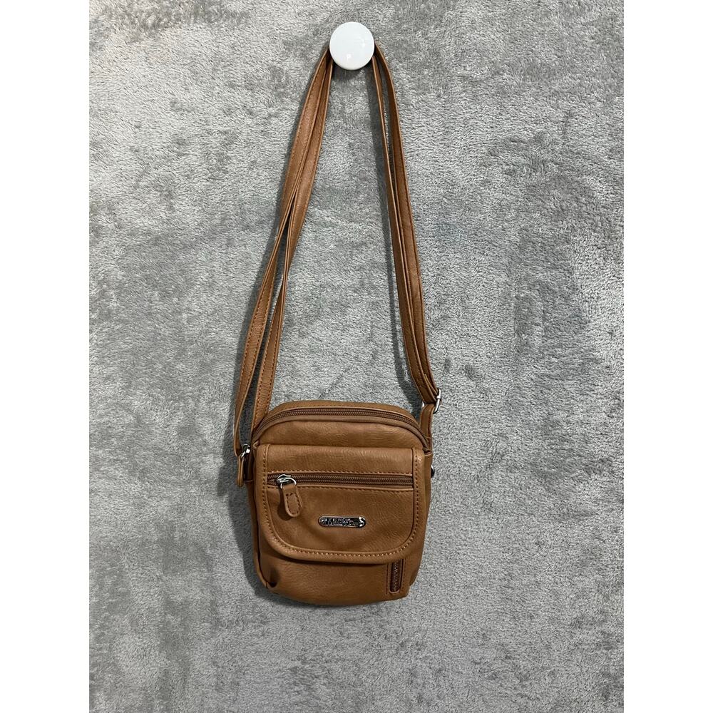 Multisac Crossbody Mini Purse Tan Faux Leather Travel Commuter Minimalist - Picture 5 of 10